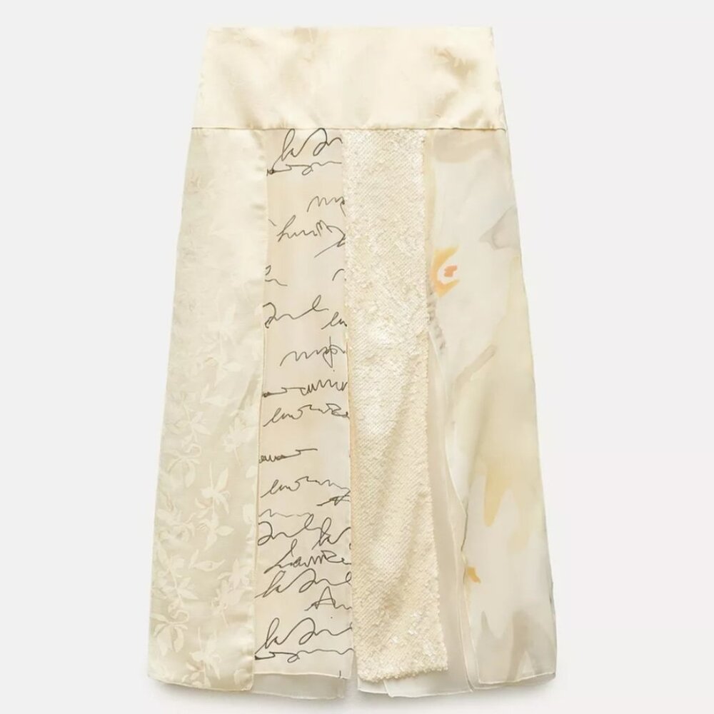 ZARA PATCHWORK MIDI SKIRT ZW COLLECTION PIECE - SIZE XS